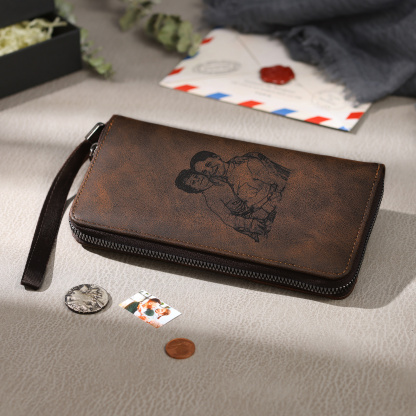 Personalised men's vintage-style wallet – engraved photo and name