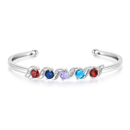 Personalised Women’s Birthstone Bangle Family Bracelet Customised with 1–5 Names and Stones