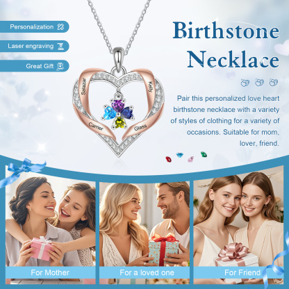 Personalised Two-Tone Birthstone Heart Necklace