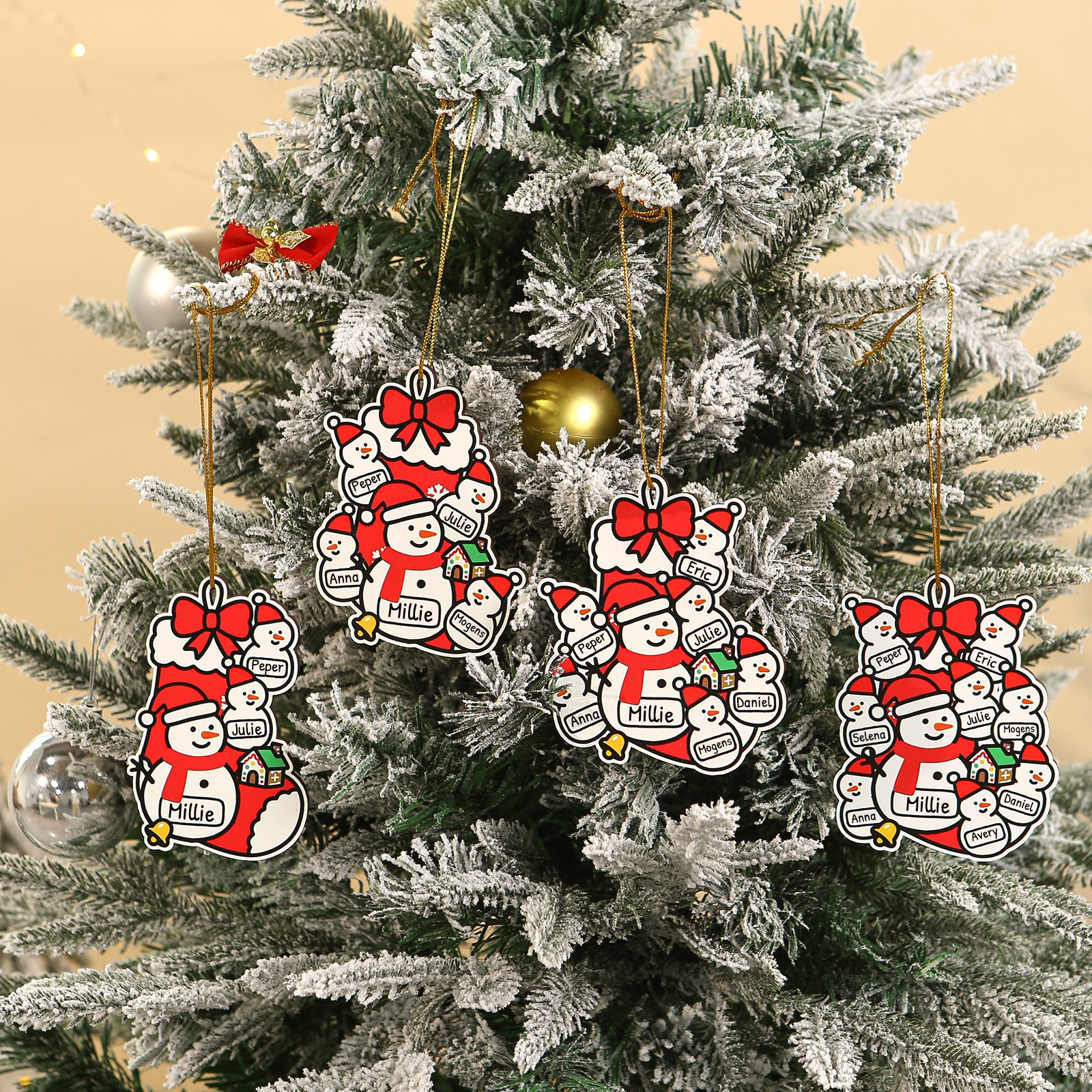 Personalised  Wooden Christmas Tree Decoration Snowman Family Tree Ornament