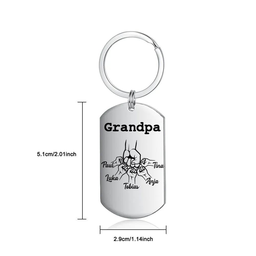 Personalised Fist Bump Keychain Custom 5 Names & 1 Text Keyring Gifts for Grandpa/Poppy-Jessemade AU