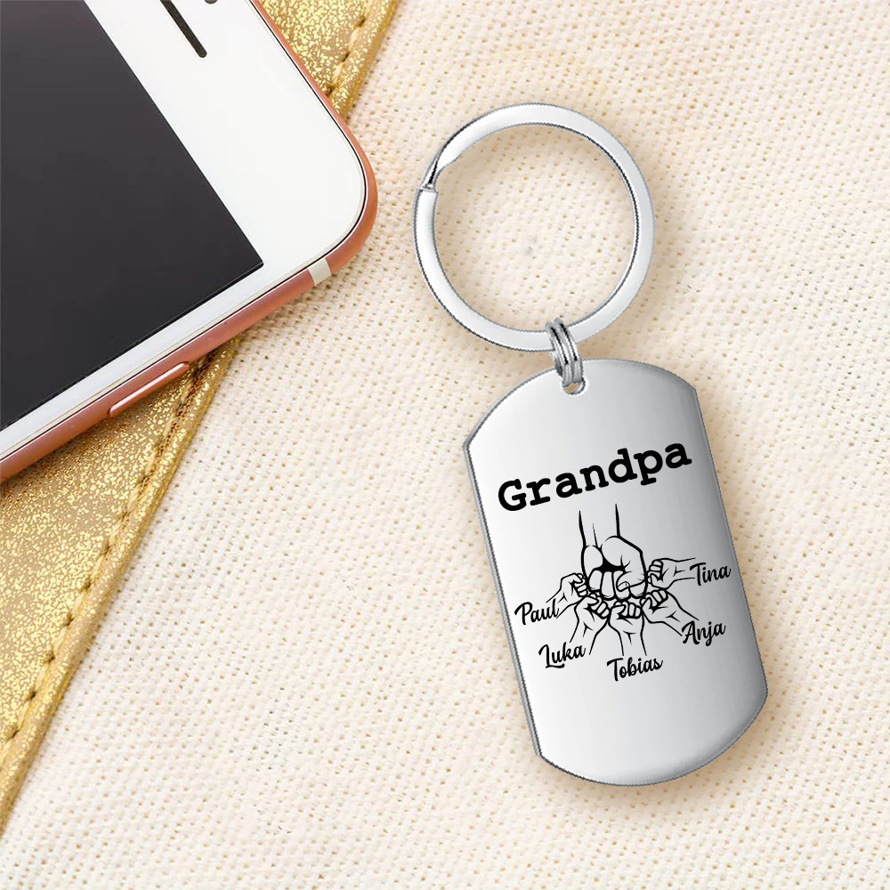 Personalised Fist Bump Keychain Custom 5 Names & 1 Text Keyring Gifts for Grandpa/Poppy-Jessemade AU