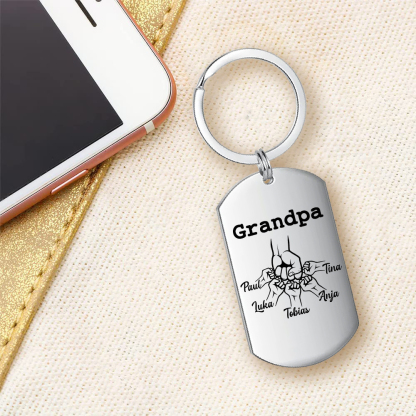 Personalised Fist Bump Keychain Custom 5 Names & 1 Text Keyring Gifts for Grandpa/Poppy-Jessemade AU