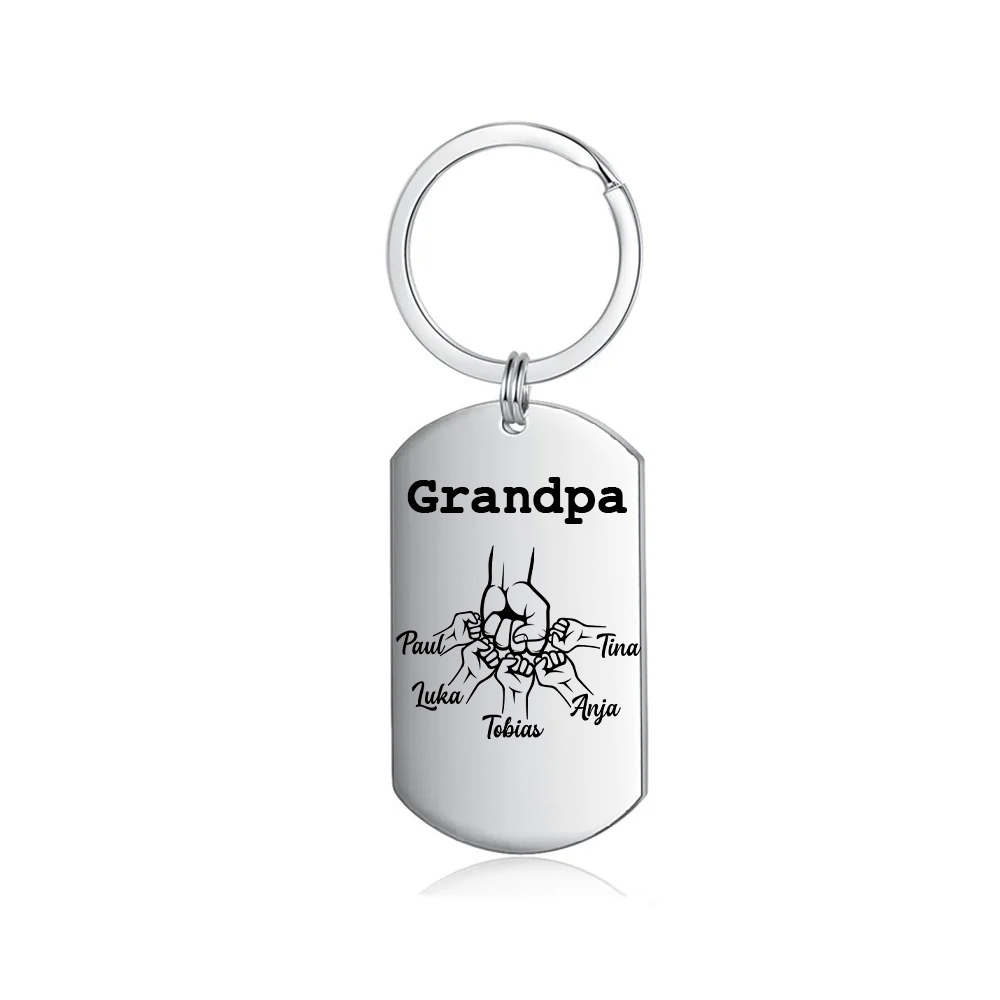 Personalised Fist Bump Keychain Custom 5 Names & 1 Text Keyring Gifts for Grandpa/Poppy-Jessemade AU