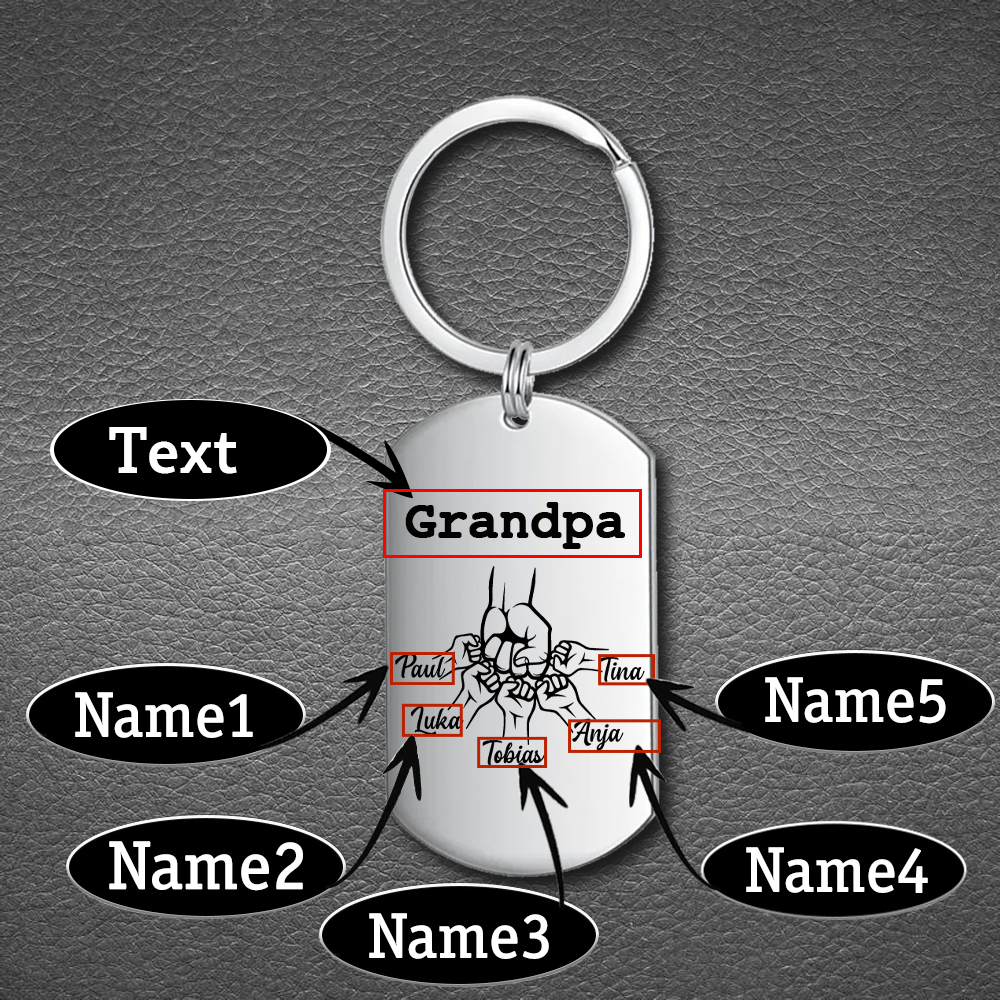 Personalised Fist Bump Keychain Custom 5 Names & 1 Text Keyring Gifts for Grandpa/Poppy-Jessemade AU