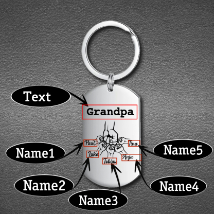 Personalised Fist Bump Keychain Custom 5 Names & 1 Text Keyring Gifts for Grandpa/Poppy-Jessemade AU