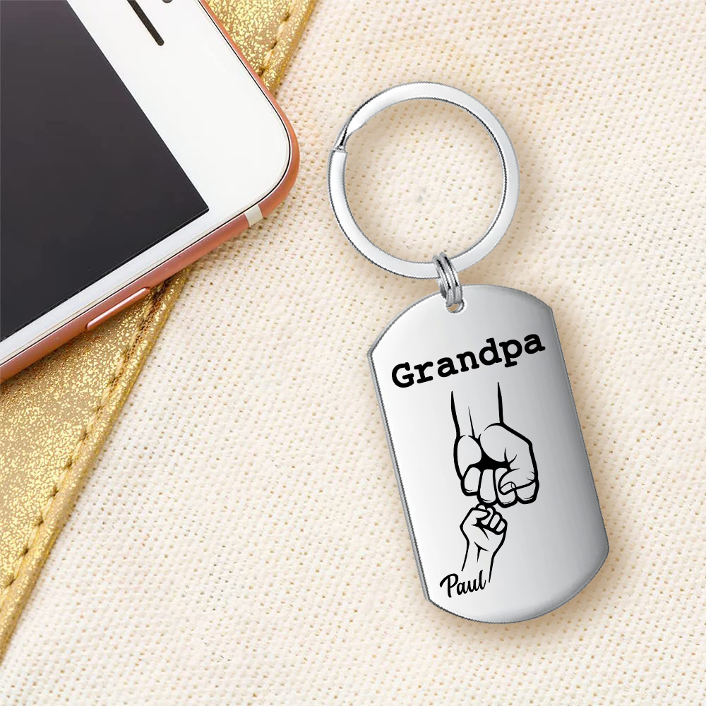 Personalised Fist Bump Keychain Custom 1 Name & 1 Text Keyring Gifts for Grandpa/Poppy-Jessemade AU