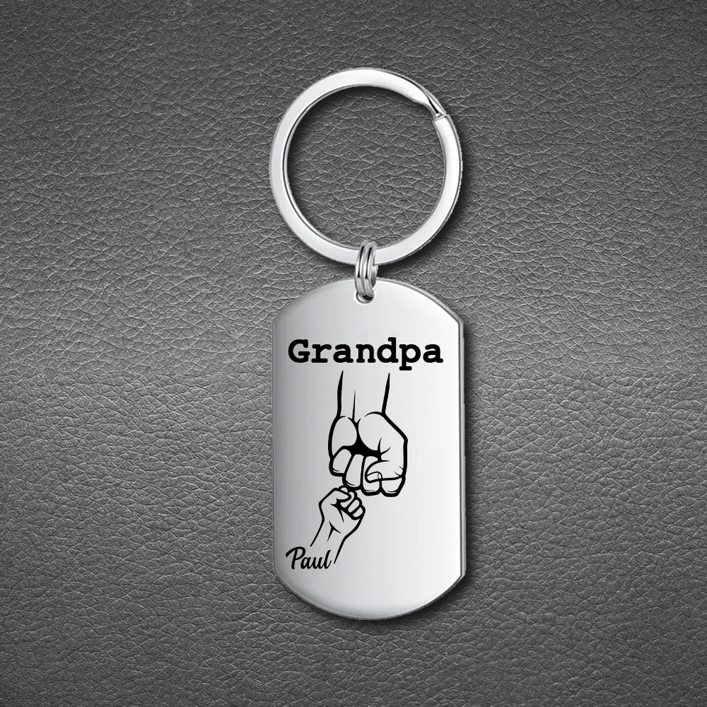 Personalised Fist Bump Keychain Custom 1 Name & 1 Text Keyring Gifts for Grandpa/Poppy-Jessemade AU