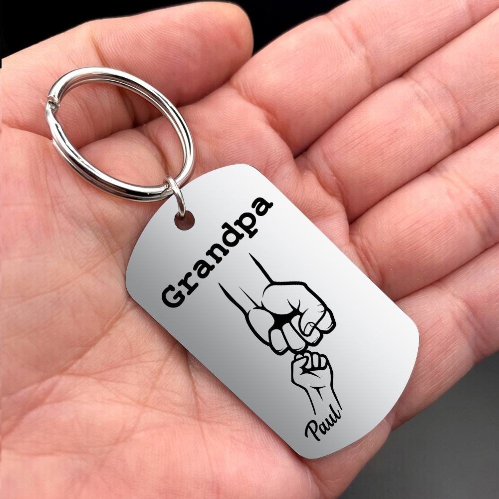Personalised Fist Bump Keychain Custom 1 Name & 1 Text Keyring Gifts for Grandpa/Poppy-Jessemade AU
