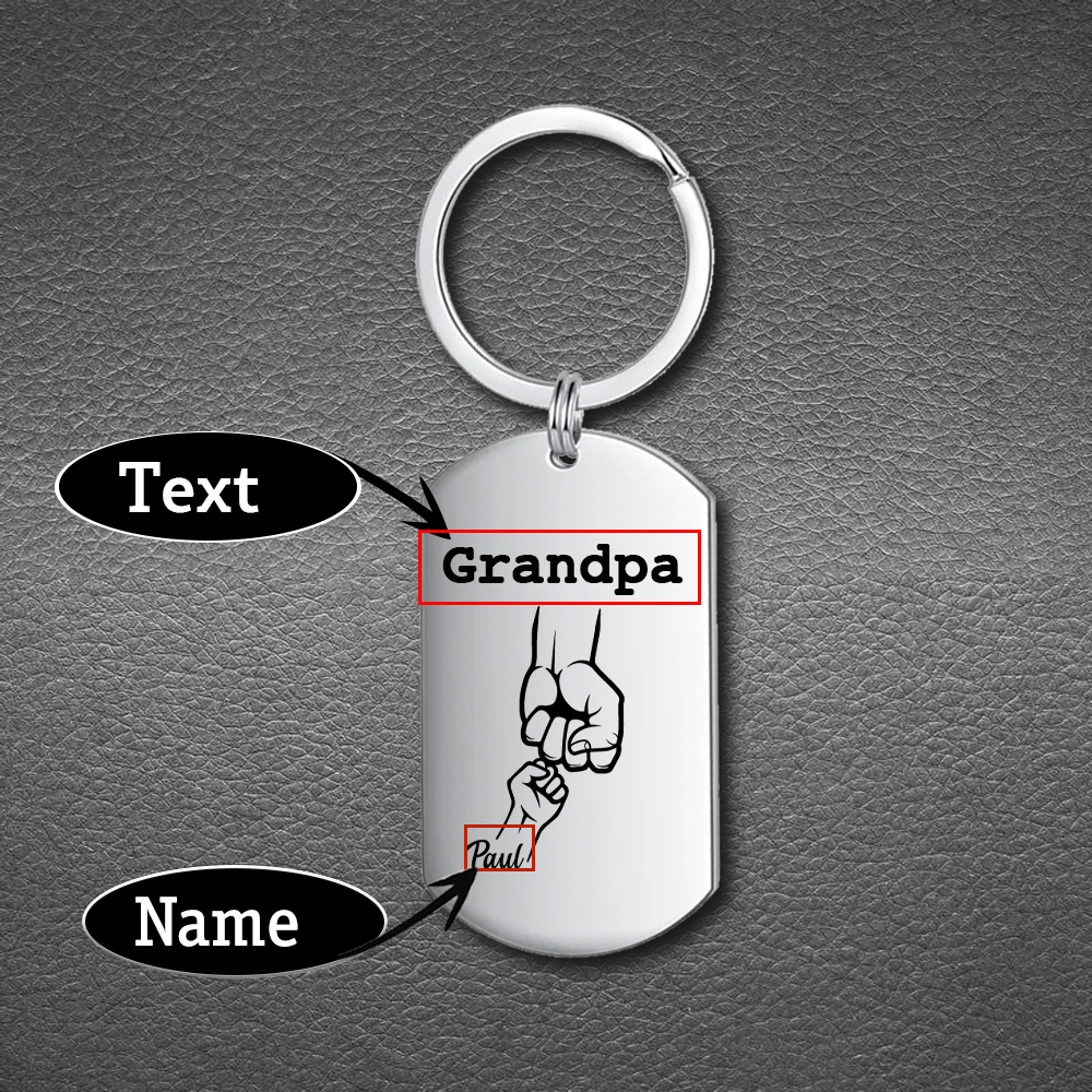 Personalised Fist Bump Keychain Custom 1 Name & 1 Text Keyring Gifts for Grandpa/Poppy-Jessemade AU