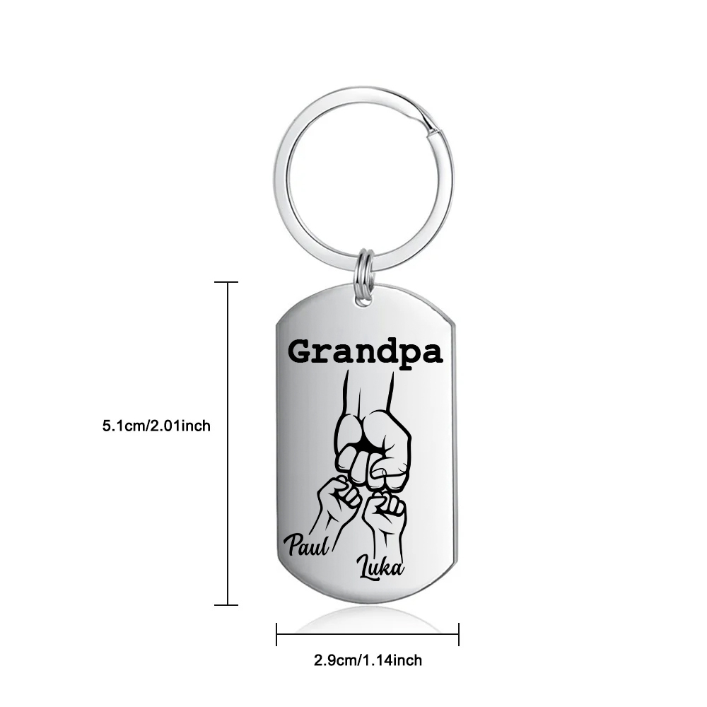 Personalised Fist Bump Keychain Custom 2 Names & 1 Text Keyring Gifts for Grandpa/Poppy-Jessemade AU