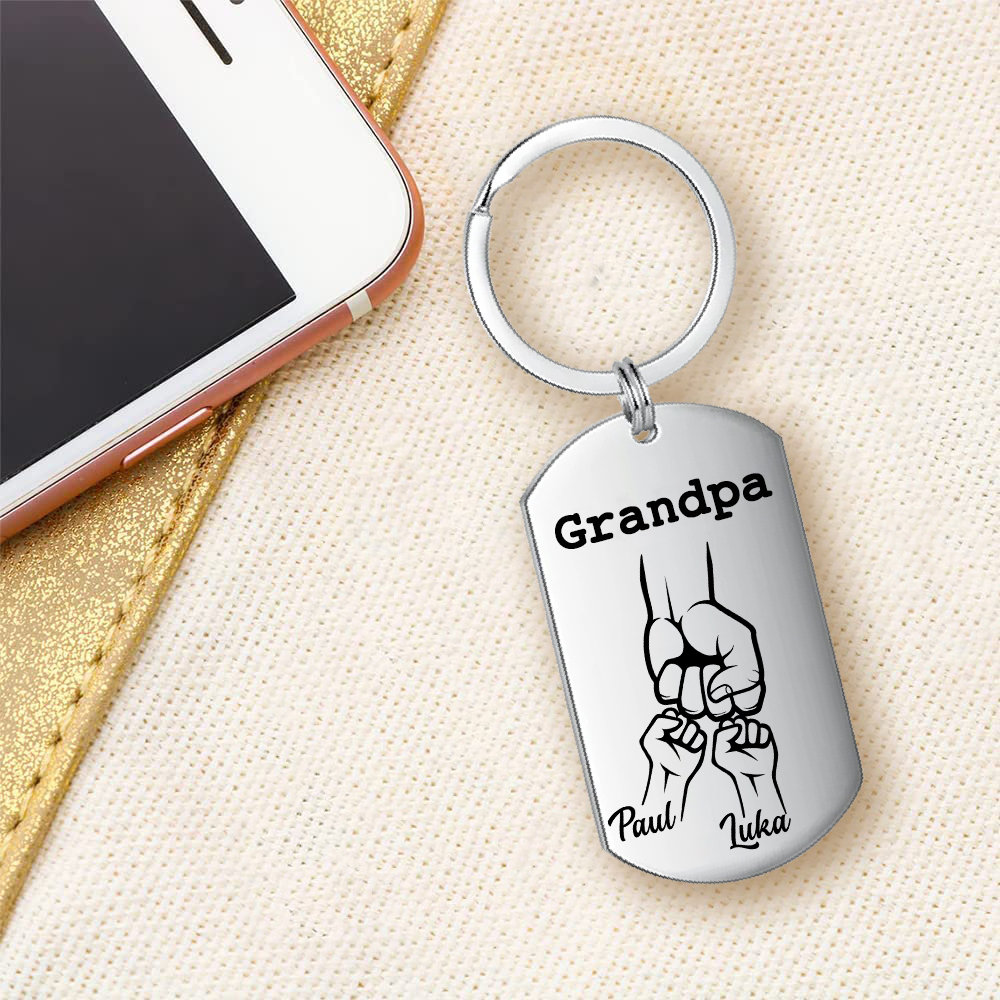 Personalised Fist Bump Keychain Custom 2 Names & 1 Text Keyring Gifts for Grandpa/Poppy-Jessemade AU