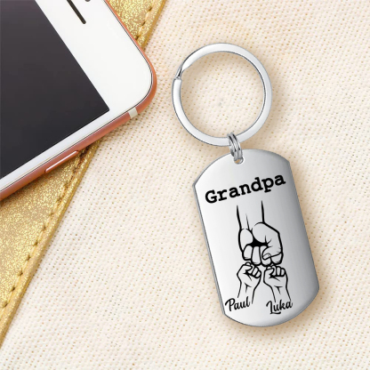 Personalised Fist Bump Keychain Custom 2 Names & 1 Text Keyring Gifts for Grandpa/Poppy-Jessemade AU