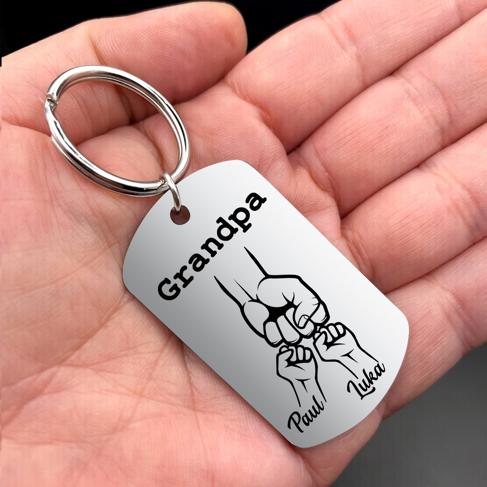 Personalised Fist Bump Keychain Custom 2 Names & 1 Text Keyring Gifts for Grandpa/Poppy-Jessemade AU