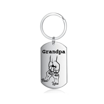 Personalised Fist Bump Keychain Custom 2 Names & 1 Text Keyring Gifts for Grandpa/Poppy-Jessemade AU