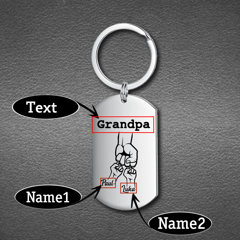Personalised Fist Bump Keychain Custom 2 Names & 1 Text Keyring Gifts for Grandpa/Poppy-Jessemade AU