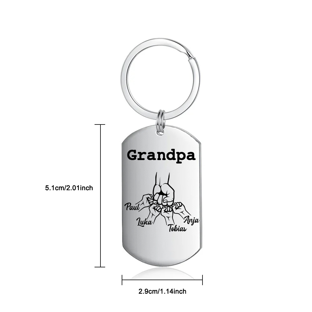 Personalised Fist Bump Keychain Custom 4 Names & 1 Text Keyring Gifts for Grandpa/Poppy-Jessemade AU