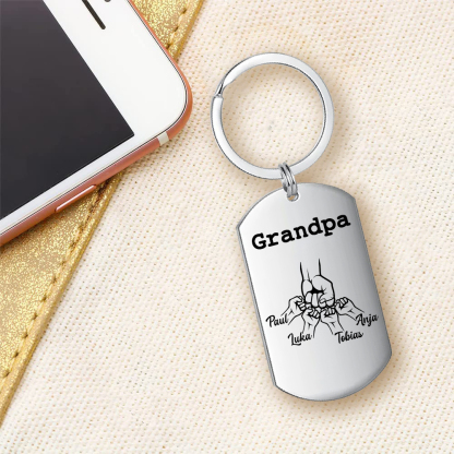 Personalised Fist Bump Keychain Custom 4 Names & 1 Text Keyring Gifts for Grandpa/Poppy-Jessemade AU
