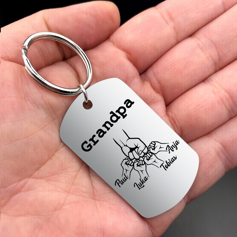 Personalised Fist Bump Keychain Custom 4 Names & 1 Text Keyring Gifts for Grandpa/Poppy-Jessemade AU