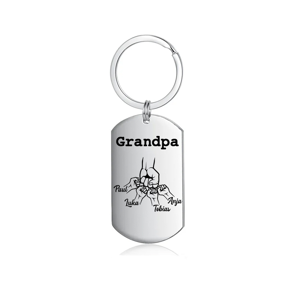 Personalised Fist Bump Keychain Custom 4 Names & 1 Text Keyring Gifts for Grandpa/Poppy-Jessemade AU
