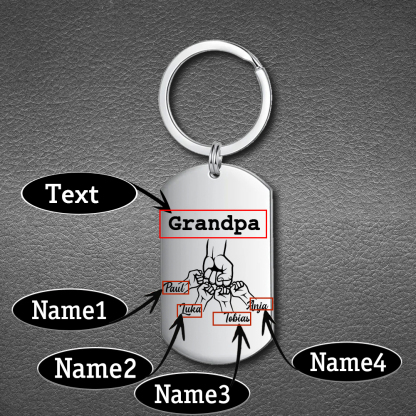 Personalised Fist Bump Keychain Custom 4 Names & 1 Text Keyring Gifts for Grandpa/Poppy-Jessemade AU