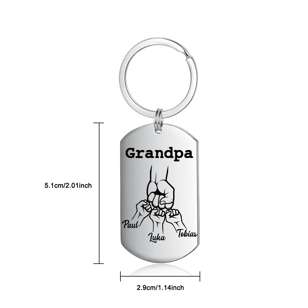 Personalised Fist Bump Keychain Custom 3 Names & 1 Text Keyring Gifts for Grandpa/Poppy-Jessemade AU