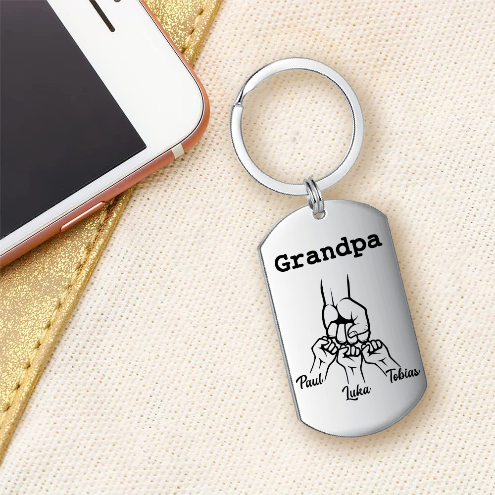 Personalised Fist Bump Keychain Custom 3 Names & 1 Text Keyring Gifts for Grandpa/Poppy-Jessemade AU