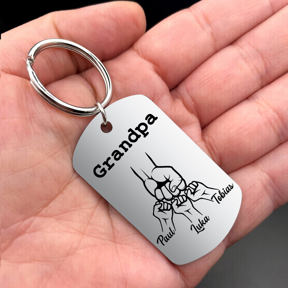 Personalised Fist Bump Keychain Custom 3 Names & 1 Text Keyring Gifts for Grandpa/Poppy-Jessemade AU