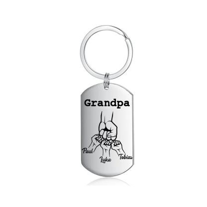 Personalised Fist Bump Keychain Custom 3 Names & 1 Text Keyring Gifts for Grandpa/Poppy-Jessemade AU
