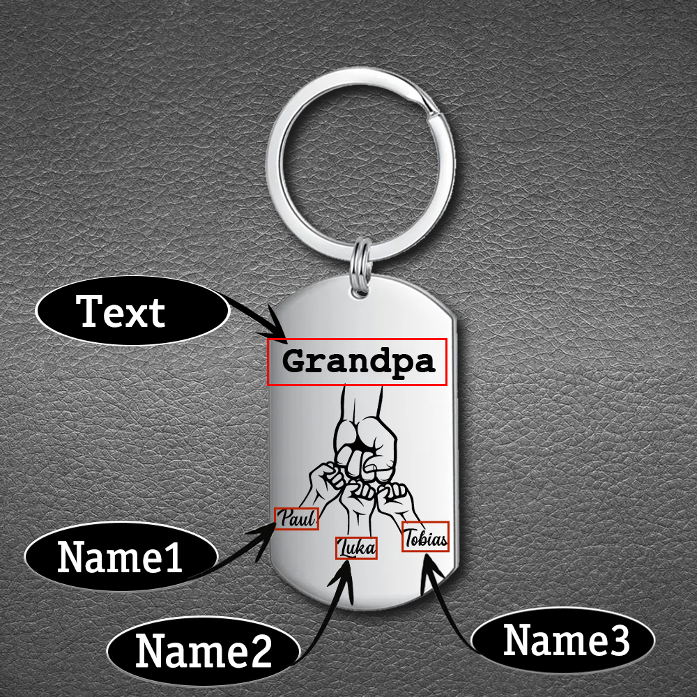 Personalised Fist Bump Keychain Custom 3 Names & 1 Text Keyring Gifts for Grandpa/Poppy-Jessemade AU