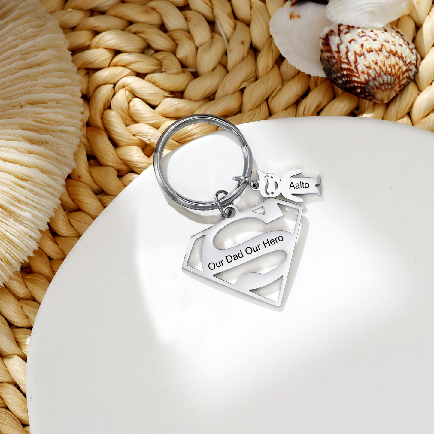 Kid Charm Superhero Personalised Keyring with 1 Name for Father's Day | Jessemade