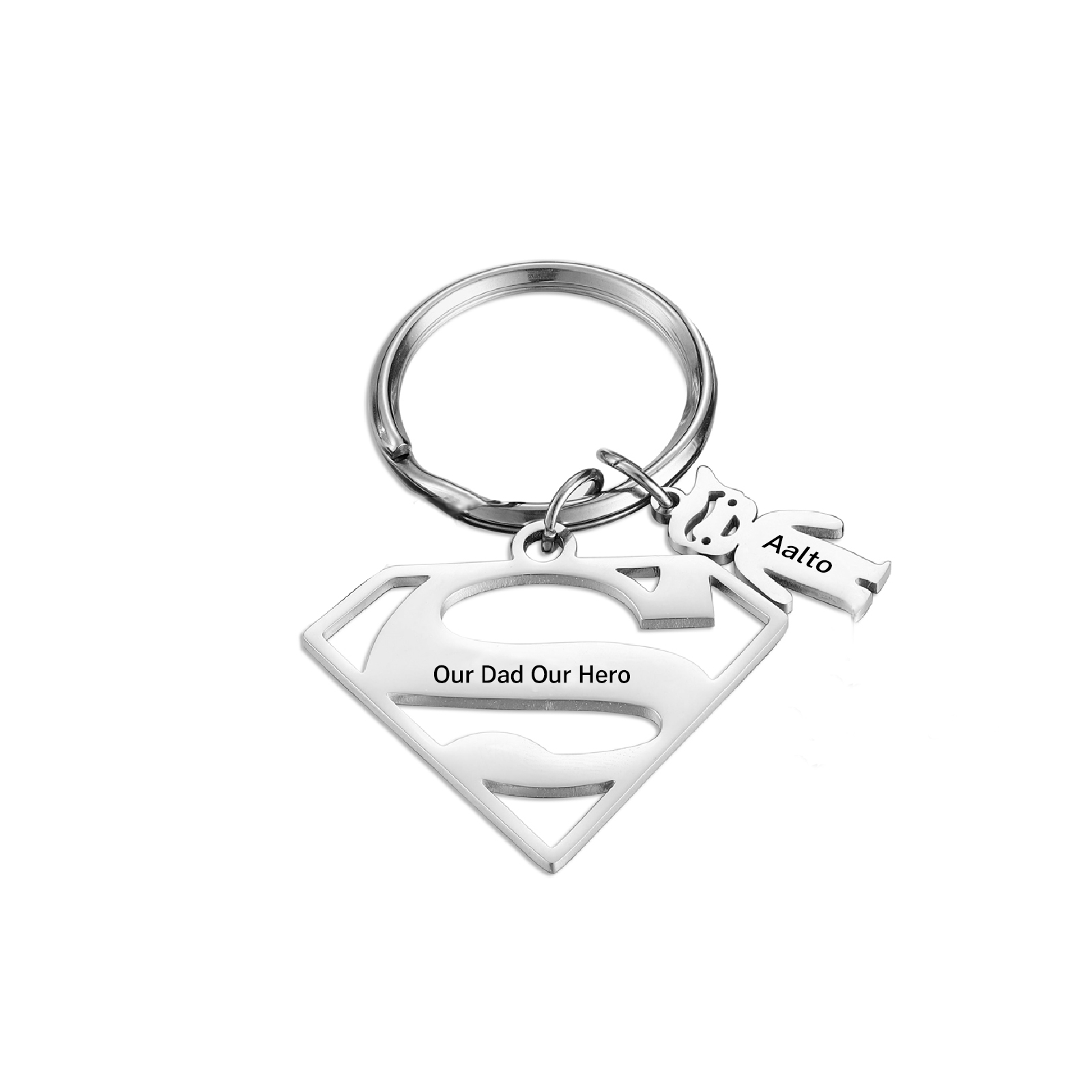 Kid Charm Superhero Personalised Keyring with 1 Name for Father's Day | Jessemade