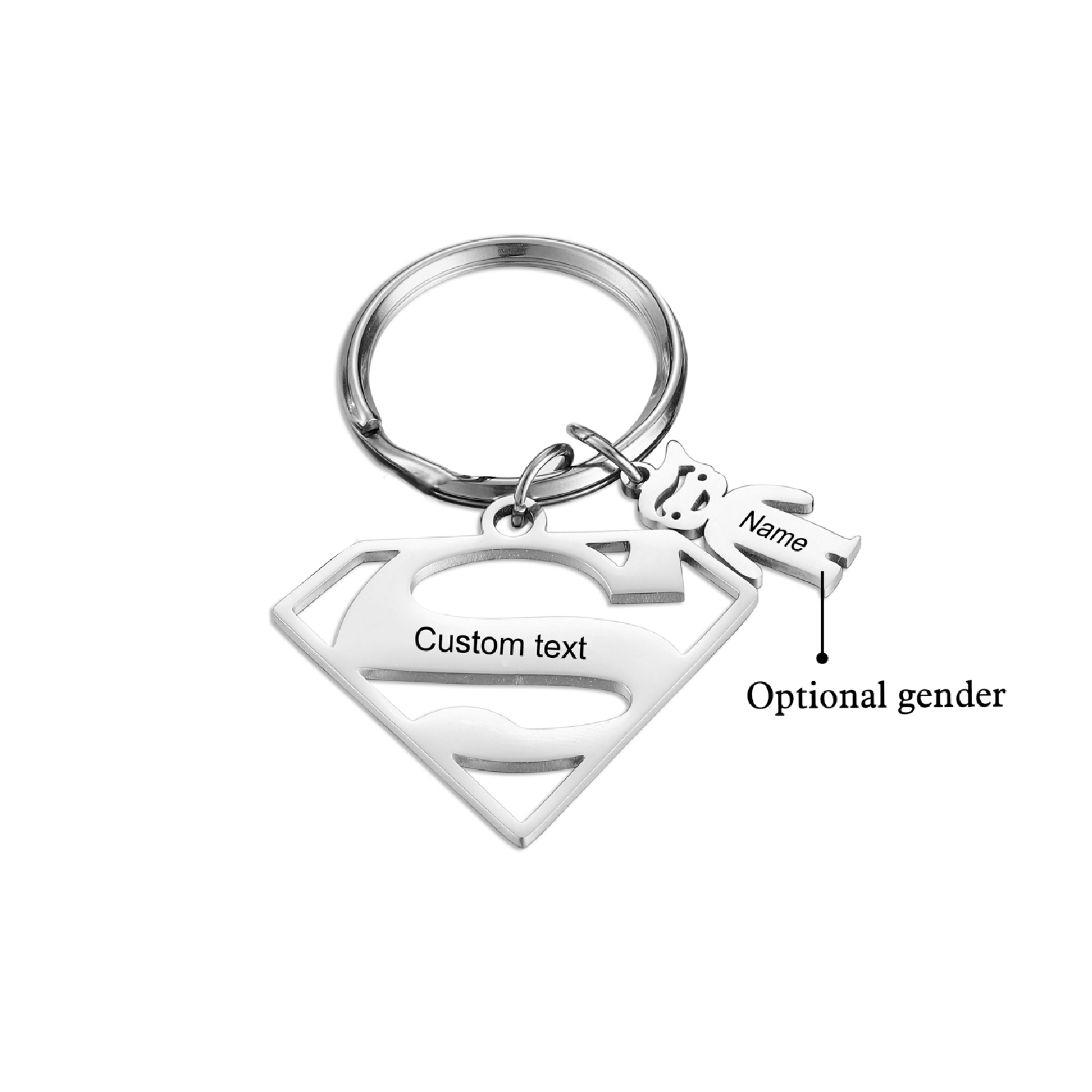 Kid Charm Superhero Personalised Keyring with 1 Name for Father's Day | Jessemade