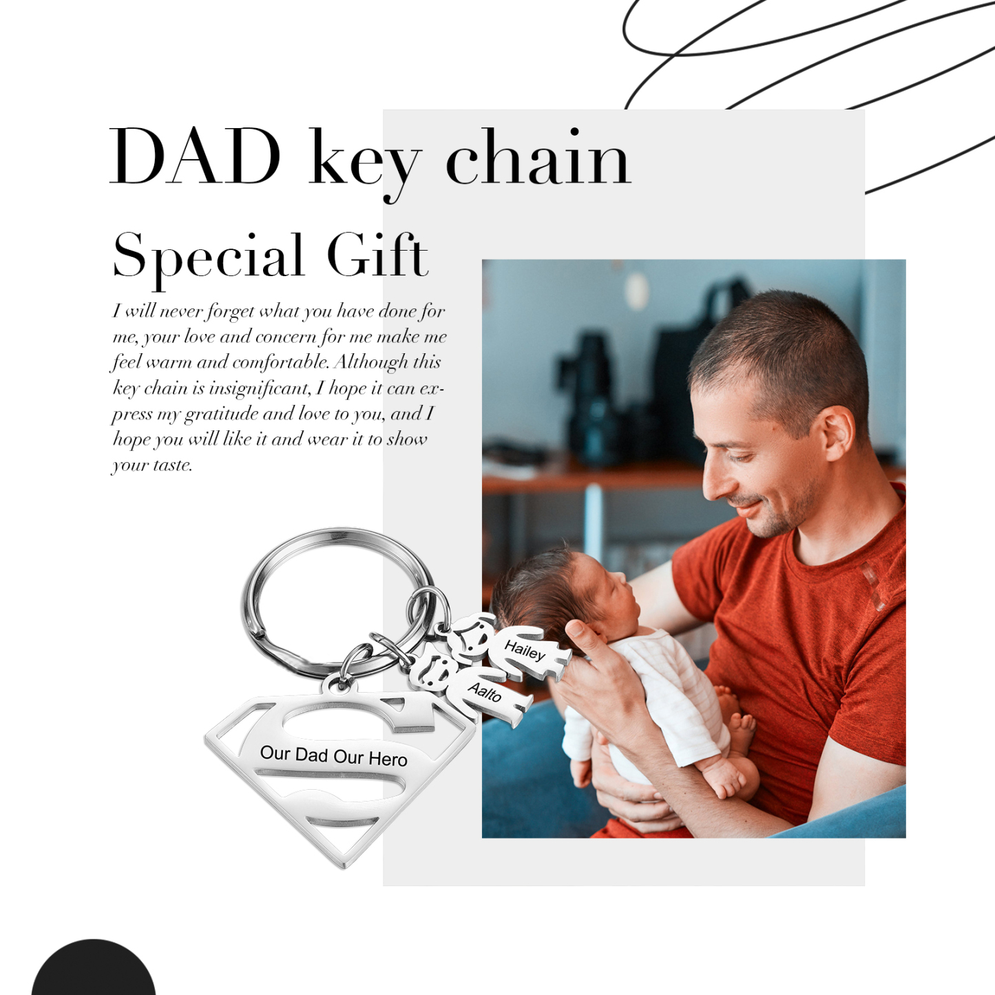 Kid Charm Superhero Personalised Keyring with 2 Names for Father's Day | Jessemade