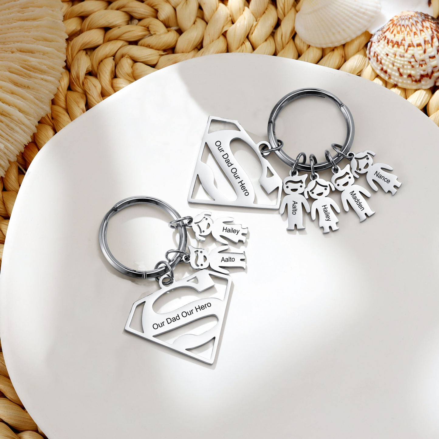 Kid Charm Superhero Personalised Keyring with 2 Names for Father's Day | Jessemade