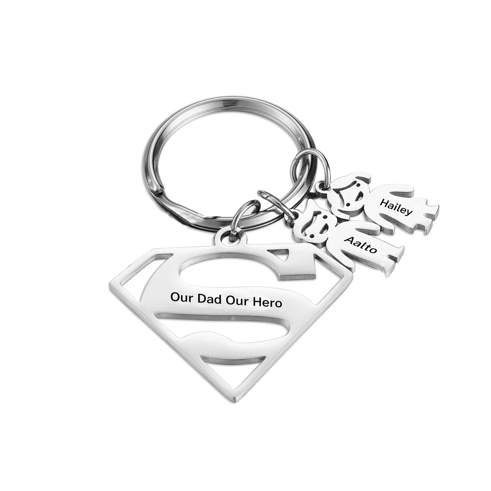 Kid Charm Superhero Personalised Keyring with 2 Names for Father's Day | Jessemade