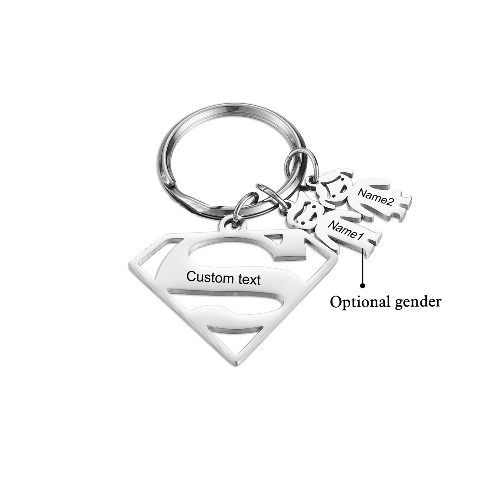 Kid Charm Superhero Personalised Keyring with 2 Names for Father's Day | Jessemade