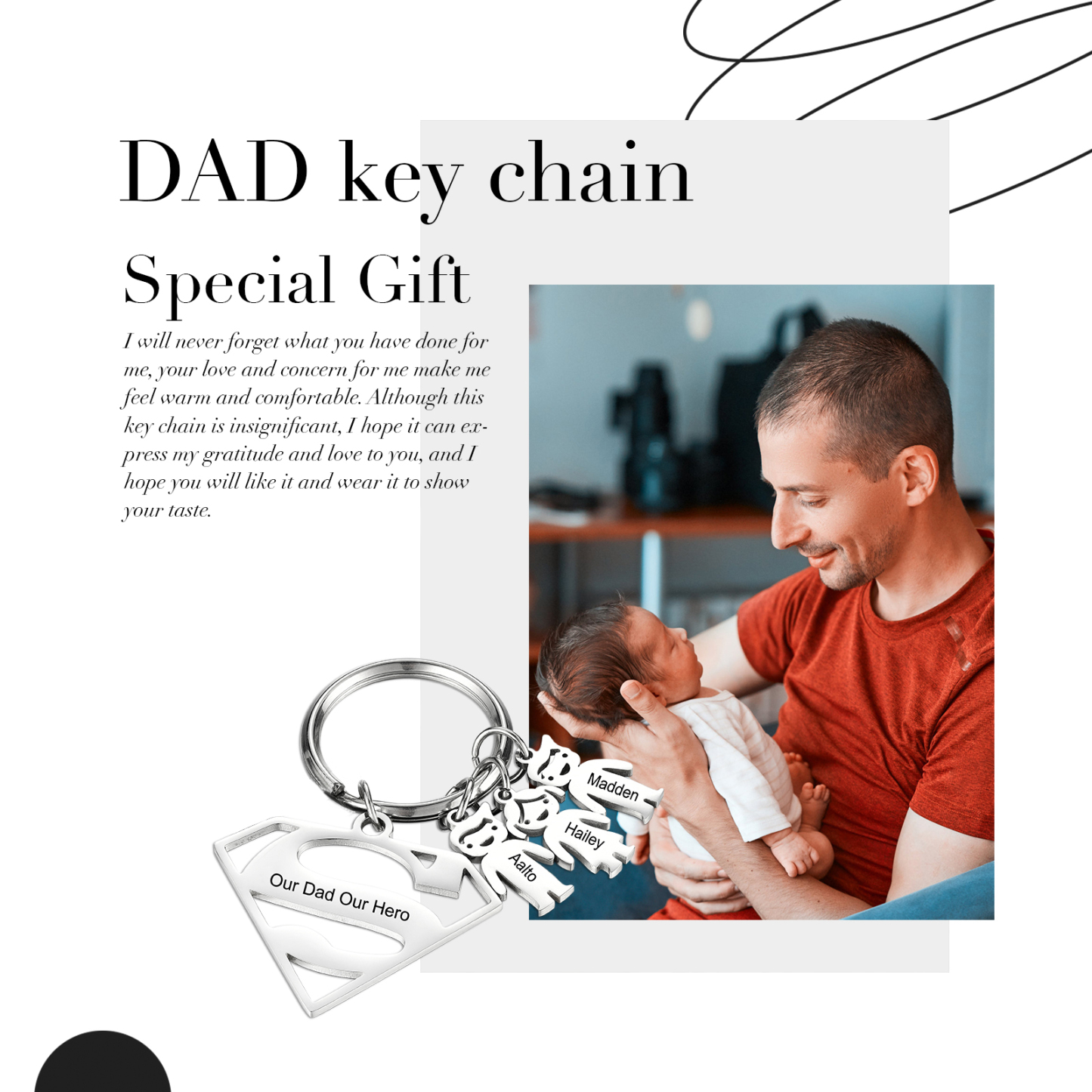 Kid Charm Superhero Personalised Keyring with 3 Names for Father's Day | Jessemade