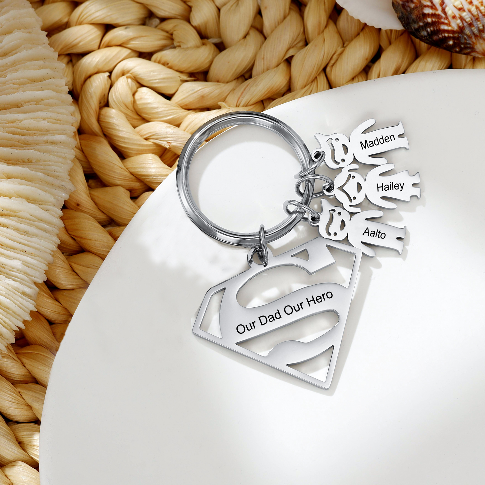Kid Charm Superhero Personalised Keyring with 3 Names for Father's Day | Jessemade