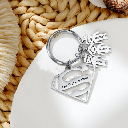 Kid Charm Superhero Personalised Keyring with 3 Names for Father's Day | Jessemade