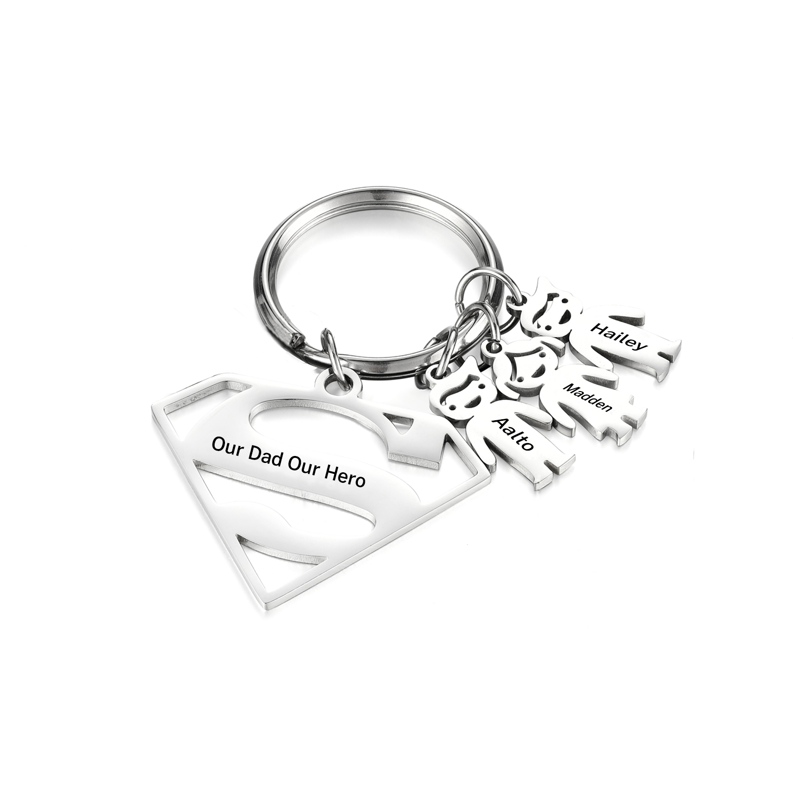 Kid Charm Superhero Personalised Keyring with 3 Names for Father's Day | Jessemade