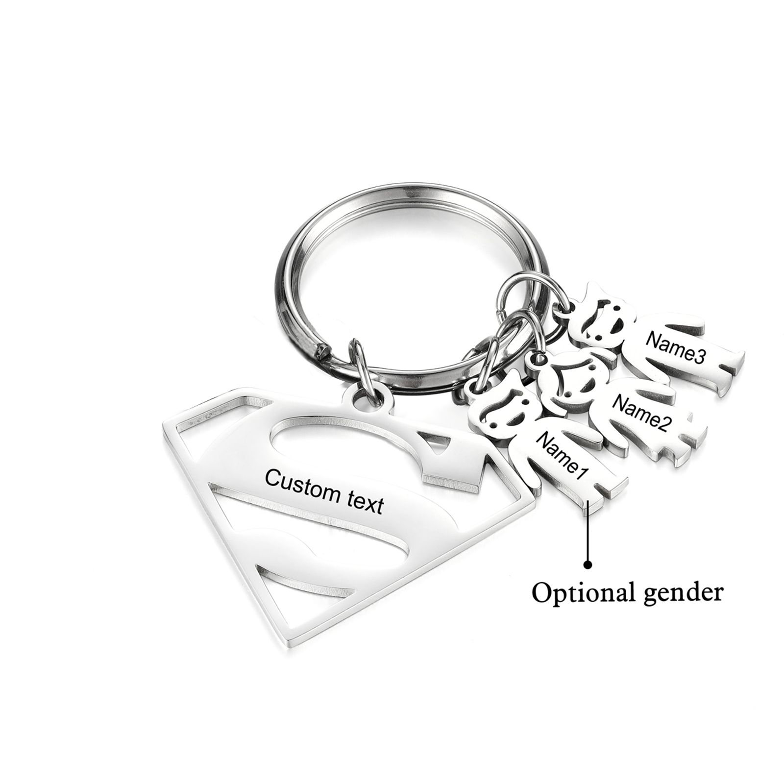 Kid Charm Superhero Personalised Keyring with 3 Names for Father's Day | Jessemade