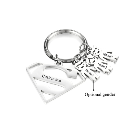 Kid Charm Superhero Personalised Keyring with 3 Names for Father's Day | Jessemade