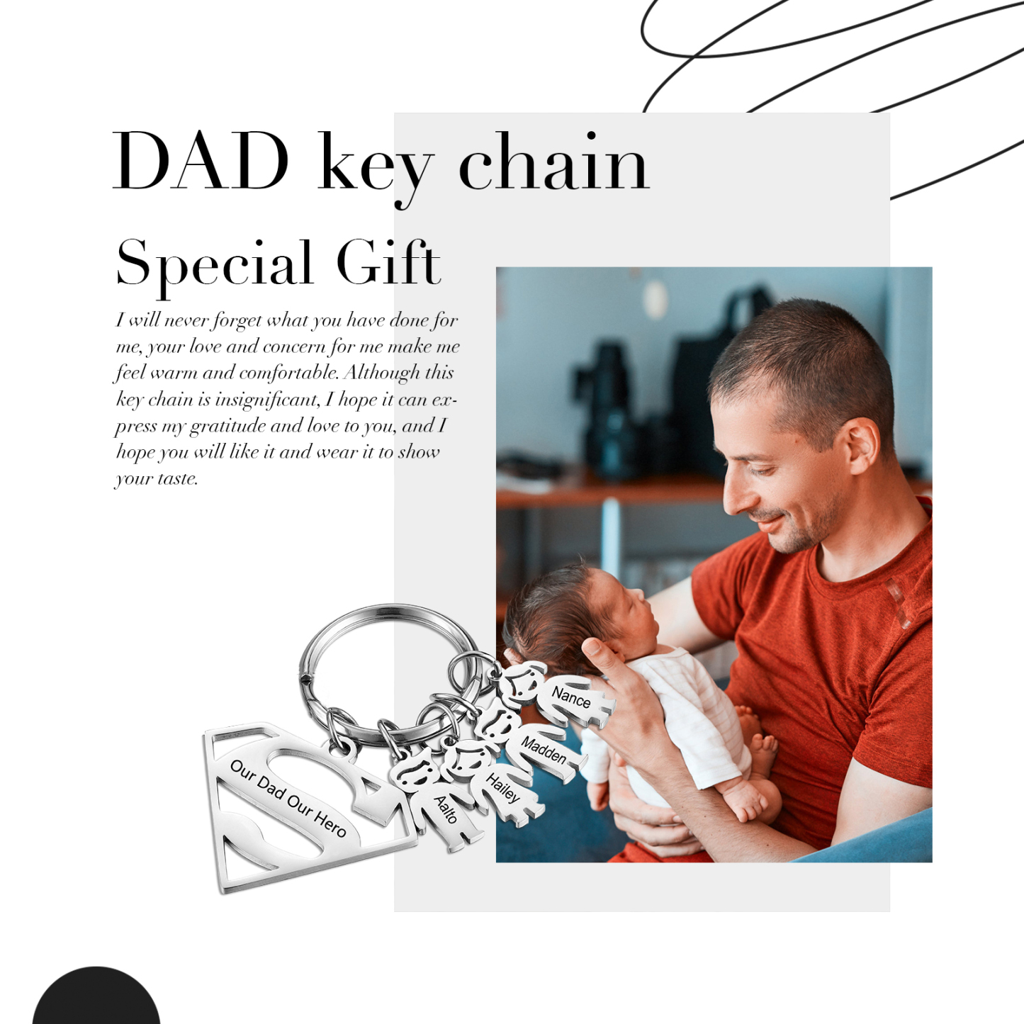 Kid Charm Superhero Personalised Keyring with 4 Names for Father's Day | Jessemade