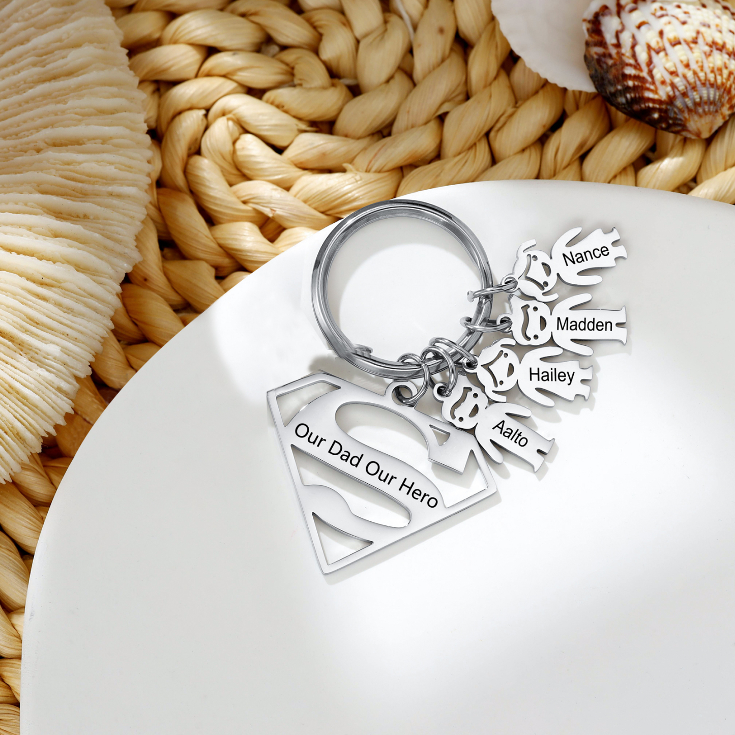 Kid Charm Superhero Personalised Keyring with 4 Names for Father's Day | Jessemade