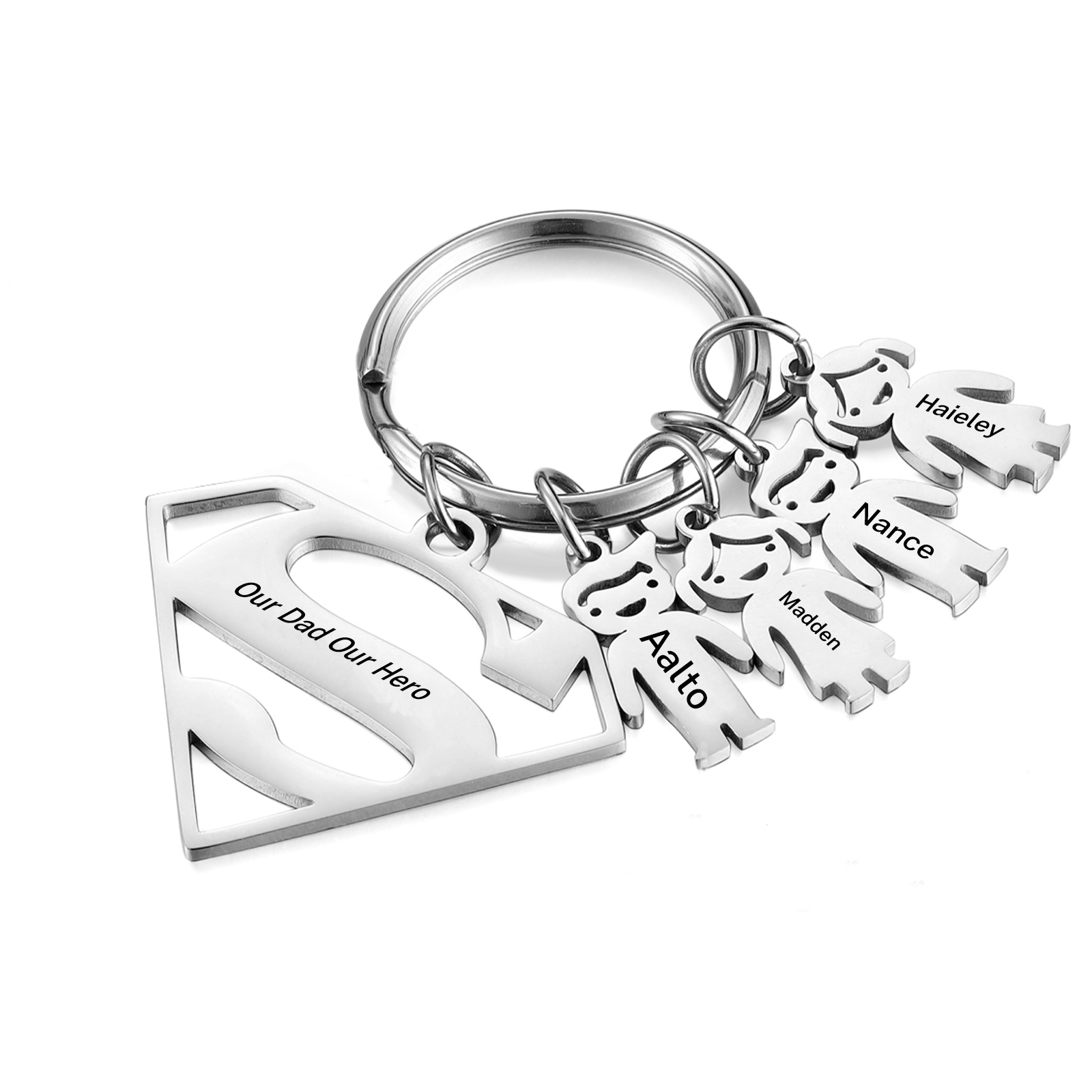 Kid Charm Superhero Personalised Keyring with 4 Names for Father's Day | Jessemade