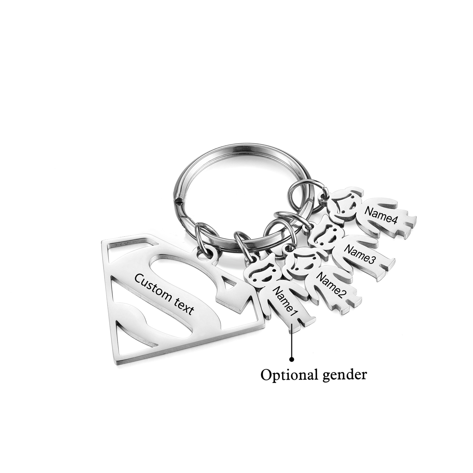 Kid Charm Superhero Personalised Keyring with 4 Names for Father's Day | Jessemade