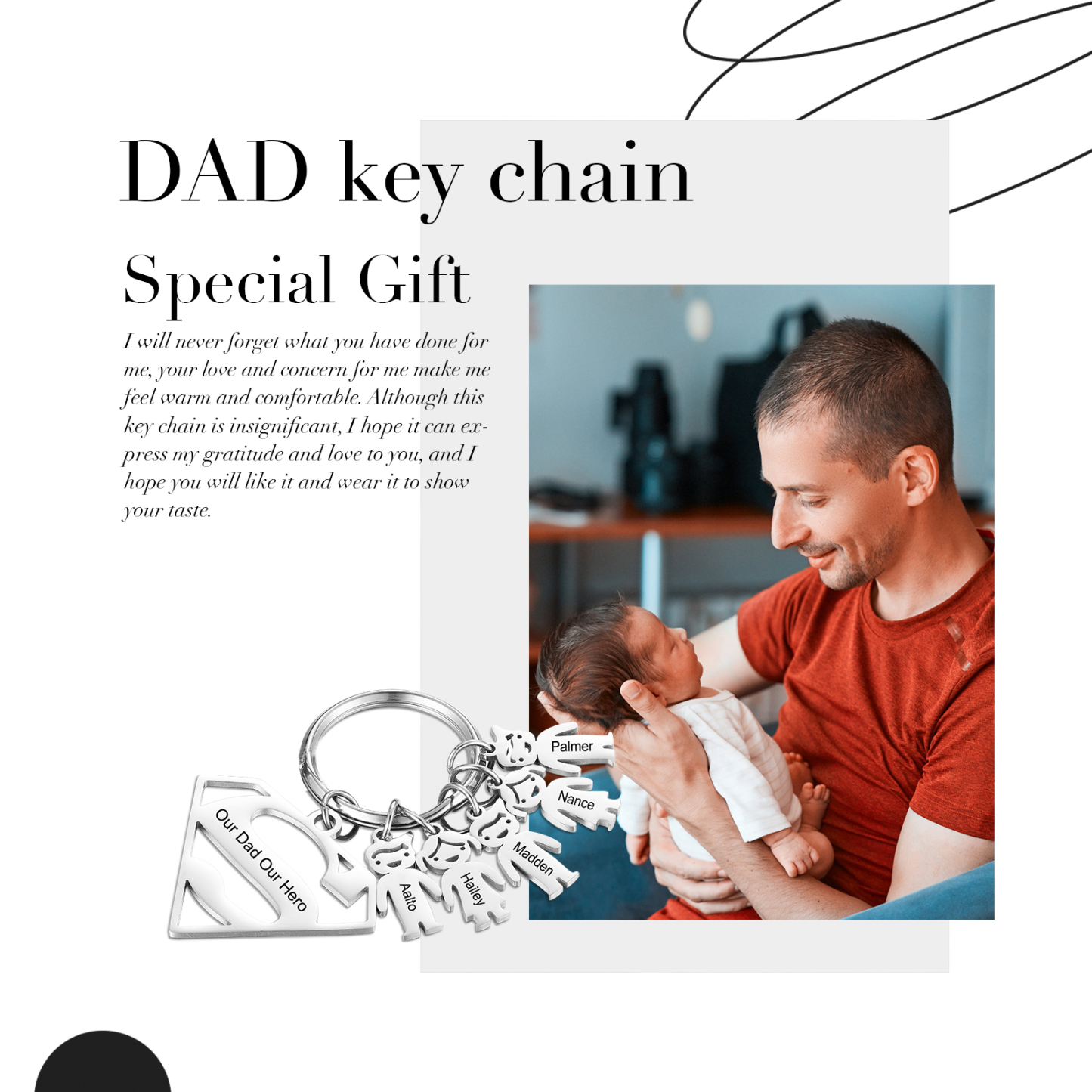 Kid Charm Superhero Personalised Keyring with 5 Names for Father's Day | Jessemade