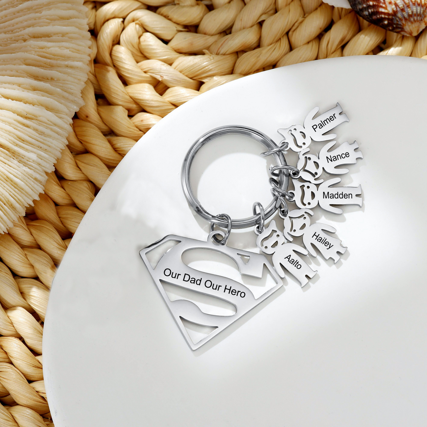 Kid Charm Superhero Personalised Keyring with 5 Names for Father's Day | Jessemade