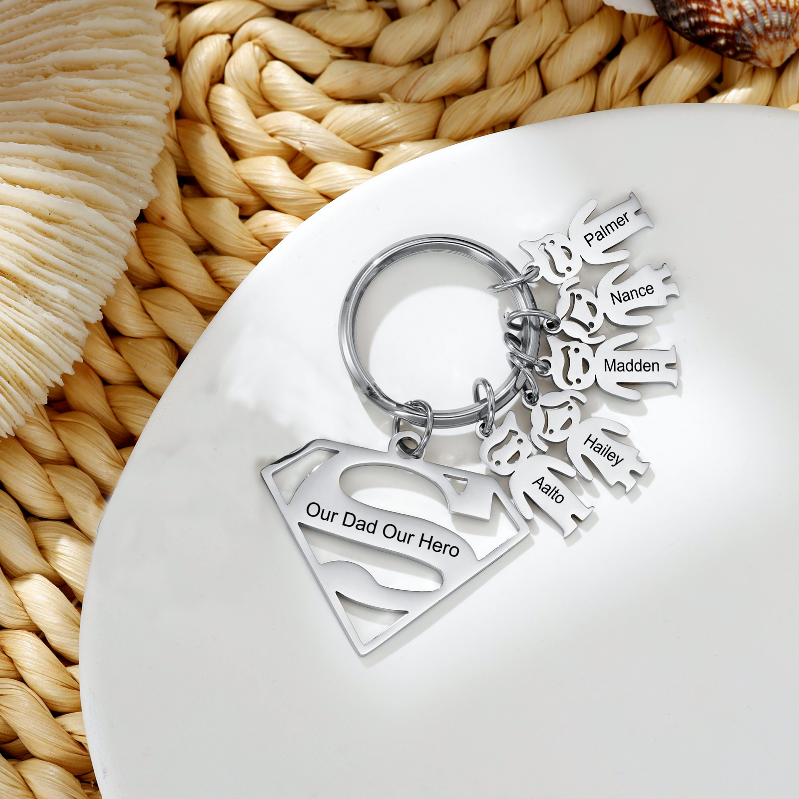 Kid Charm Superhero Personalised Keyring with 5 Names for Father's Day | Jessemade